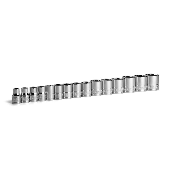 38 Drive Shallow Chrome Socket Set, 6Point, 8 to 22 mm, 15Pcs